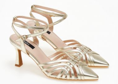 Μυτερές εξώφτερνες γόβες με λεπτό τακούνι και ανοίγματα - Χρυσό - Issue - 