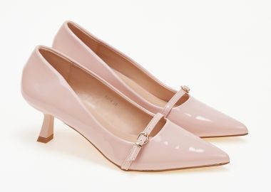 Μυτερές γόβες λουστρίνι και μεταλλική λεπτομέρεια - Μπεζ - Issue - 