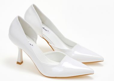 Μυτερές γόβες λουστρίνι με λεπτό τακούνι και άνοιγμα - Λευκό - Issue - 