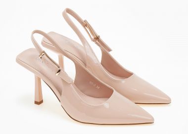 Μυτερές γόβες λουστρίνι open heel - Μπεζ - Issue - 