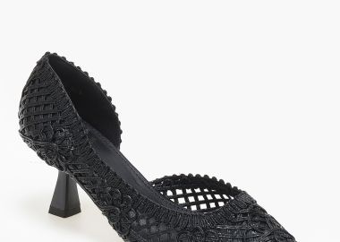 Μυτερές γόβες με χαμηλό τακούνι και πλεκτό σχέδιο - Μαύρο - Issue - 