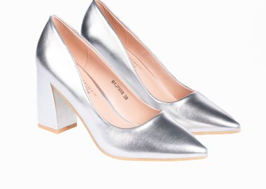 Μυτερές γόβες με χοντρό τακούνι - Ασημί - Issue - 