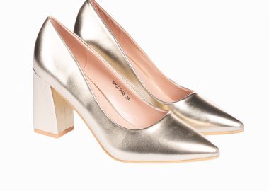 Μυτερές γόβες με χοντρό τακούνι - Χρυσό - Issue - 