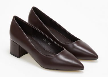 Μυτερές γόβες με χοντρό τακούνι - Καφέ - Issue - 