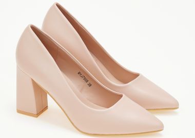 Μυτερές γόβες με χοντρό τακούνι - Nude - Issue - 