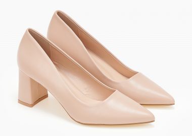 Μυτερές γόβες με χοντρό τακούνι - Nude - Issue - 