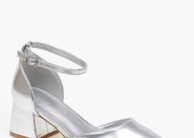 Μυτερές γόβες με χοντρό τακούνι και μπαρέτα - Ασημί - Issue - 