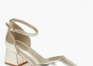 Μυτερές γόβες με χοντρό τακούνι και μπαρέτα - Χρυσό - Issue - 