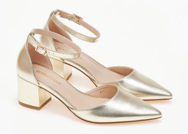 Μυτερές γόβες με χοντρό τακούνι και μπαρέτα - Χρυσό - Issue - 