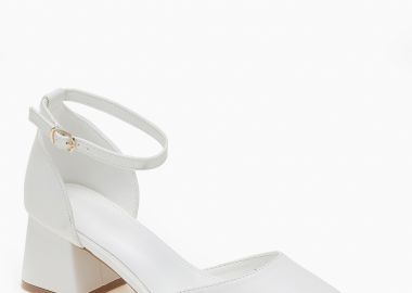 Μυτερές γόβες με χοντρό τακούνι και μπαρέτα - Λευκό - Issue - 