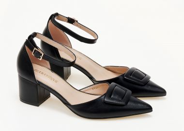 Μυτερές γόβες με χοντρό τακούνι και μπαρέτα - Μαύρο - Issue - 