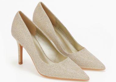 Μυτερές γόβες με γκλίτερ και λεπτό τακούνι - Χρυσό - Issue - 