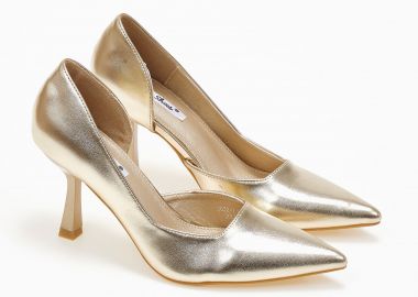 Μυτερές γόβες με λεπτό τακούνι και άνοιγμα στο πλάι - Χρυσό - Issue - 