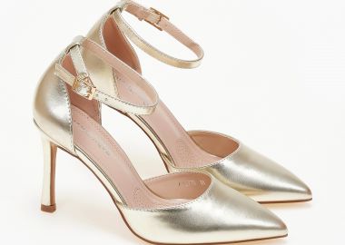 Μυτερές γόβες με λεπτό τακούνι και μπαρέτα - Χρυσό - Issue - 