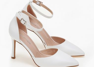 Μυτερές γόβες με λεπτό τακούνι και μπαρέτα - Λευκό - Issue - 