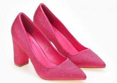 Μυτερές γόβες με strass και χοντρό τακούνι - Φούξια - Issue - 