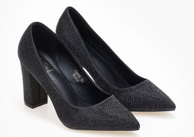 Μυτερές γόβες με strass και χοντρό τακούνι - Μαύρο - Issue - 