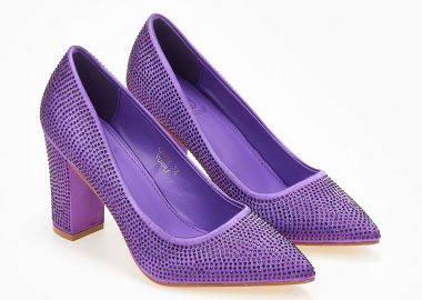 Μυτερές γόβες με strass και χοντρό τακούνι - Μωβ - Issue - 