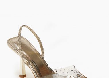 Μυτερές γόβες με strass και διαφάνεια - Χρυσό - Issue - 