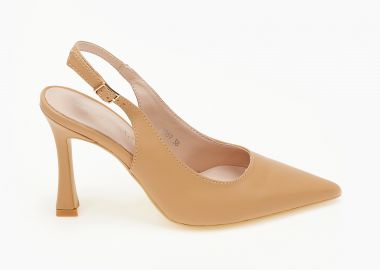 Μυτερές γόβες open heel με ψηλό τακούνι - Κάμελ - Issue - 