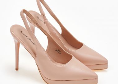 Μυτερές γόβες στιλέτο open heel με λεπτή φιάπα - Μπεζ - Issue - 