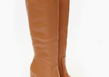 Μυτερές μπότες με χοντρό τακούνι - Κάμελ - Issue - 