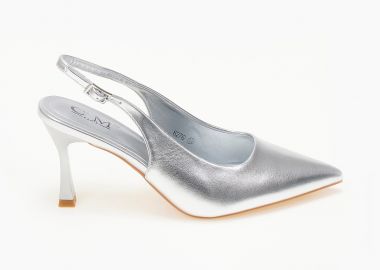 Μυτερές open heel γόβες με λεπτό τακούνι - Ασημί - Issue - 