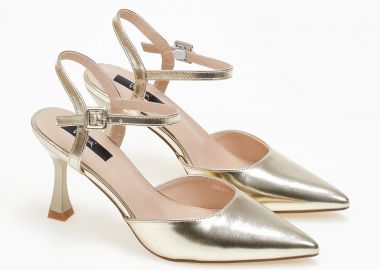 Μυτερές open heel γόβες με λεπτό τακούνι - Χρυσό - Issue - 