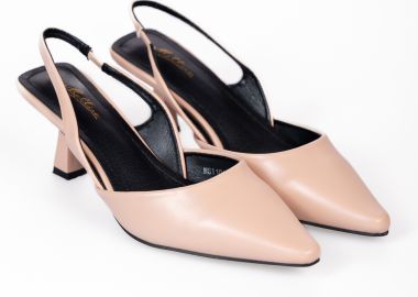 Μυτερές open heel γόβες με λεπτό τακούνι - Μπεζ - Issue - 