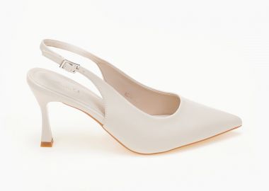 Μυτερές open heel γόβες με λεπτό τακούνι - Μπεζ - Issue - 