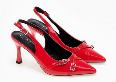 Μυτερές open heel γόβες με λουράκια - Κόκκινο - Issue - 