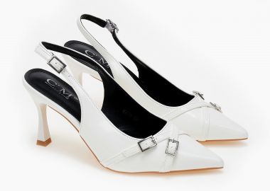 Μυτερές open heel γόβες με λουράκια - Λευκό - Issue - 