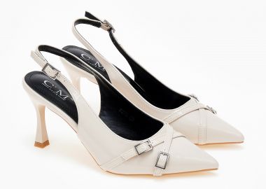 Μυτερές open heel γόβες με λουράκια - Μπεζ - Issue - 