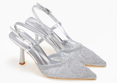 Μυτερές open heel γόβες με πλεκτό σχέδιο - Ασημί - Issue - 