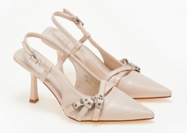 Μυτερές open heel γόβες με ζωνάκια - Μπεζ - Issue - 