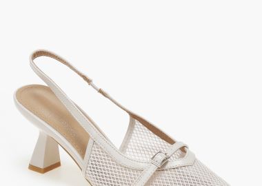 Μυτερές slingback γόβες με δίχτυ - Μπεζ - Issue - 