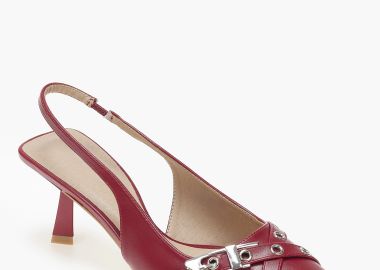 Μυτερές slingback γόβες με μεταλλικές λεπτομέρειες - Μπορντώ - Issue - 