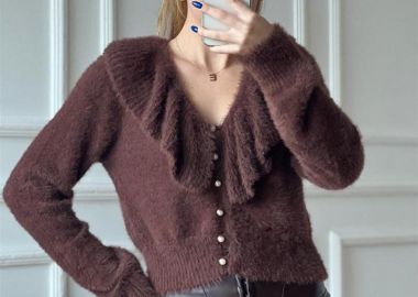 Nare γυναικεία χνουδωτή ζακέτα καφε - SOU - 