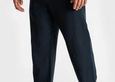 Nautica ανδρικό λινό παντελόνι με ελαστική μέση Relaxed Fit - NAP171224 Σκούρο Μπλε - NAUTICA - 
