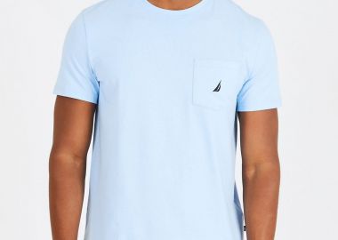 Nautica ανδρικό T-shirt μονόχρωμο με τσέπη και λογότυπο Regular Fit - V41050 Γαλάζιο - NAUTICA - 