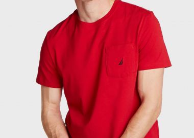 Nautica ανδρικό T-shirt μονόχρωμο με τσέπη και λογότυπο Regular Fit - V41050 Κόκκινο - NAUTICA - 