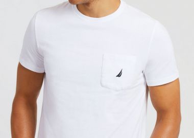 Nautica ανδρικό T-shirt μονόχρωμο με τσέπη και λογότυπο Regular Fit - V41050 Λευκό - NAUTICA - 