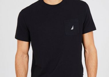 Nautica ανδρικό T-shirt μονόχρωμο με τσέπη και λογότυπο Regular Fit - V41050 Μαύρο - NAUTICA - 