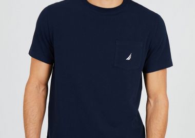 Nautica ανδρικό T-shirt μονόχρωμο με τσέπη και λογότυπο Regular Fit - V41050 Μπλε Σκούρο - NAUTICA - 