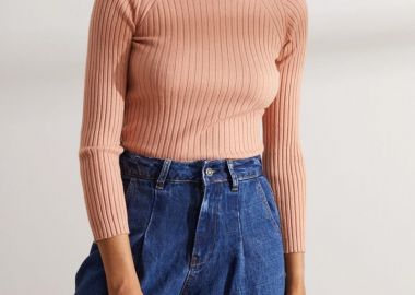 Nayla γυναικεία πλεκτή μπλούζα ριμπ σάπιο μήλο - SOU - 