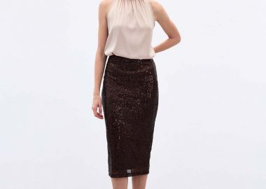 NELLY γυναίκεια midi φούστα καφέ - SOU - 