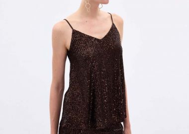 NELLY γυναικεία τιράντα μπλούζα με παγιέτες (ΚΑΦΕ) - SOU - 