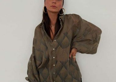 NICKY γυναικείο oversized πουκάμισο τούλι (ΧΑΚΙ) - SOU - 