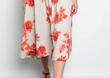 Niso γυναικεία φούστα midi με floral print - ALI01SKE26 Πορτοκαλί - NISO - 