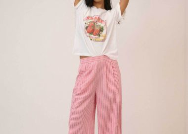 Nobody΄s Child γυναικείο παντελόνι ριγέ Wide Leg - 2612665004 Ροζ - NOBODY΄S CHILD - 